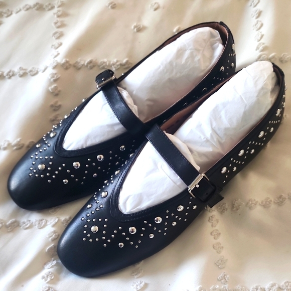 NWT Anthropologie Bibi Lou Studded Mary Jane Flats Black Size 39 EU 8/8.5 US. - Picture 4 of 9